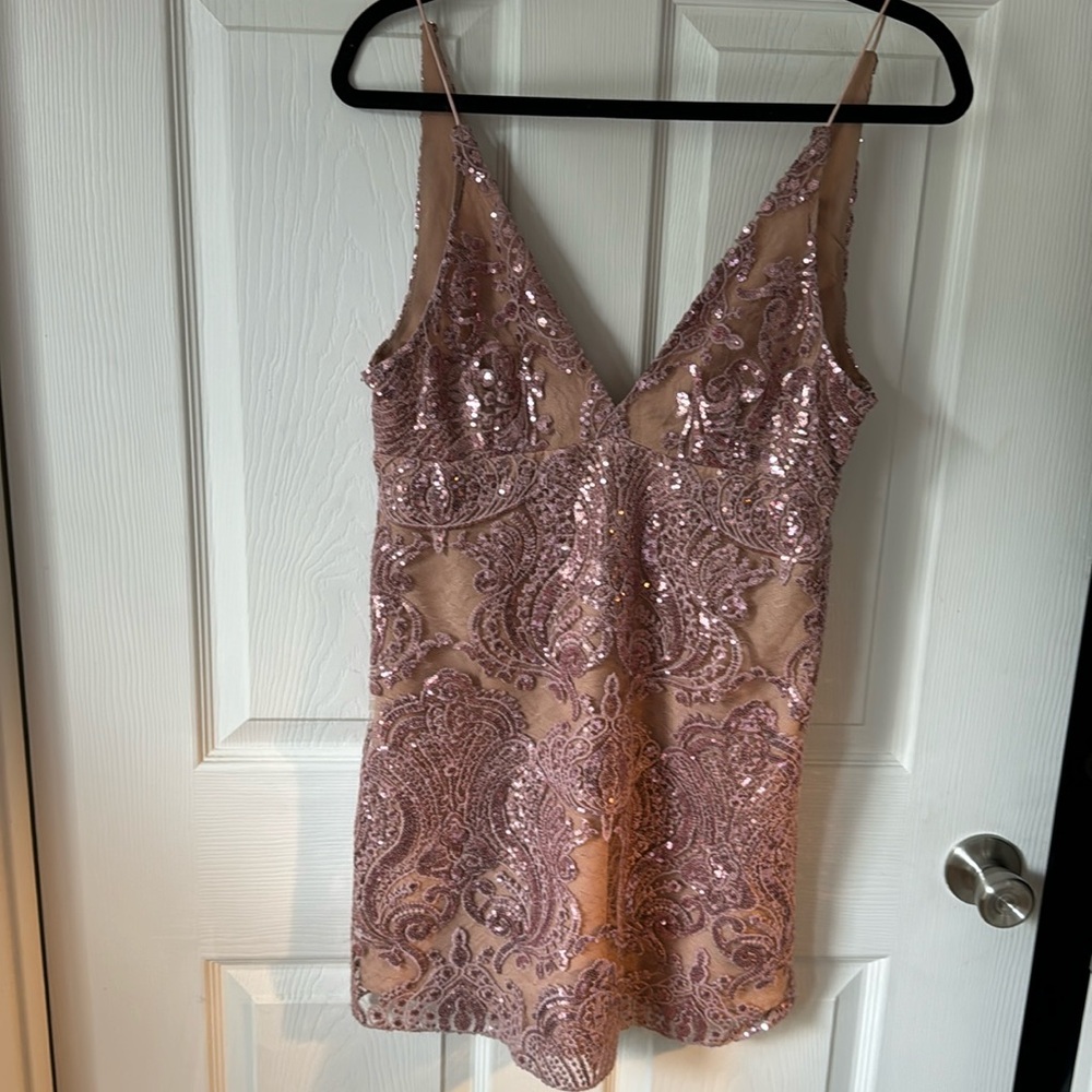 Free People Sequin Short Dress with tags never worn Nude layered with pink